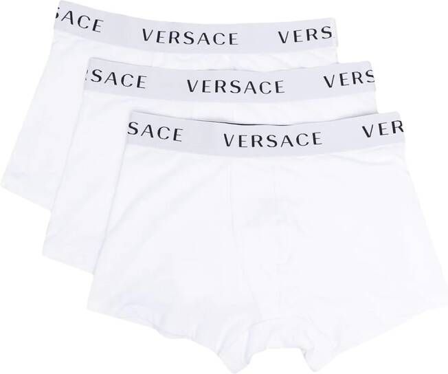 Versace Drie boxershorts met logo tailleband Wit