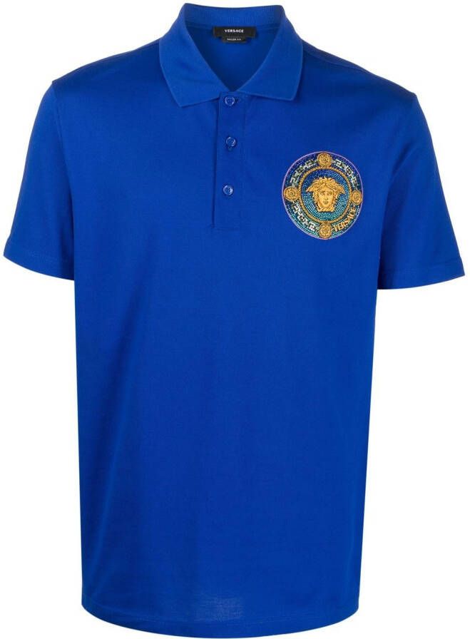 Versace Poloshirt met geborduurd logo Blauw