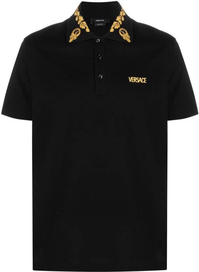 Versace Poloshirt met geborduurd logo Zwart