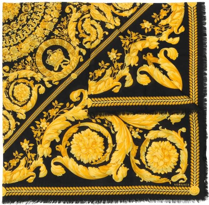 Versace Sjaal met barokprint en franje Zwart