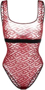 Versace Greca Bodysuit met diepe ronde hals Rood