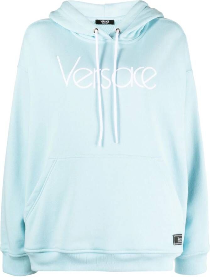 Versace Hoodie met geborduurd logo Blauw