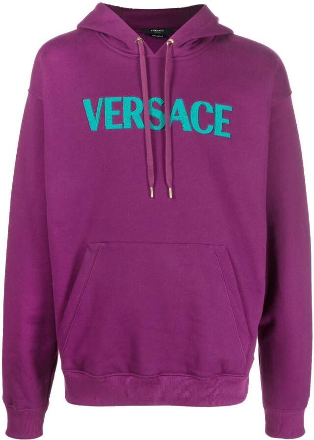 Versace Hoodie met logo applicatie Paars