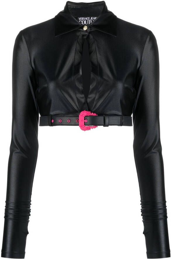 Versace Jeans Couture Baroque buckle cropped shirt Zwart