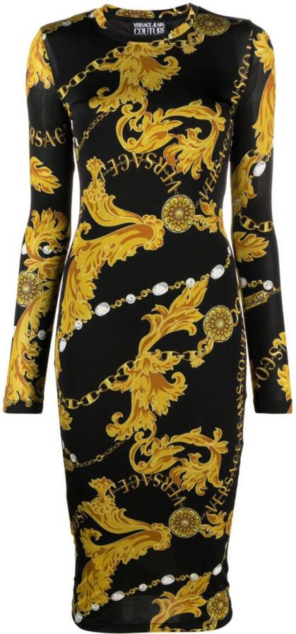 Versace Jeans Couture Midi-jurk met barokprint Zwart