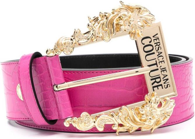 Versace Jeans Couture engraved-logo leather belt Roze