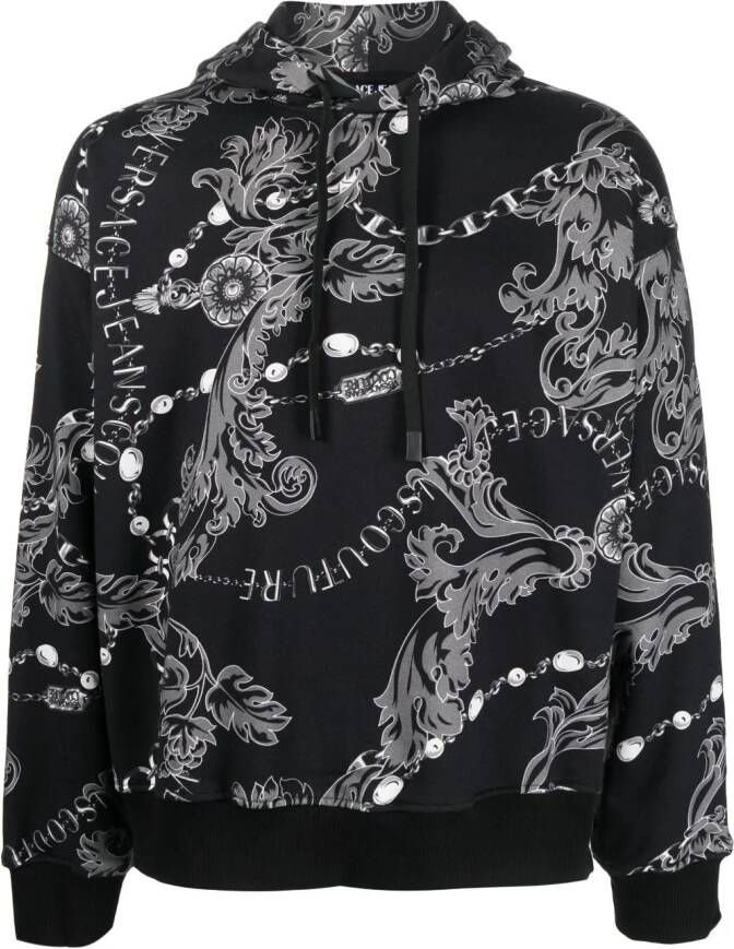 Versace Jeans Couture Hoodie met barokprint Zwart