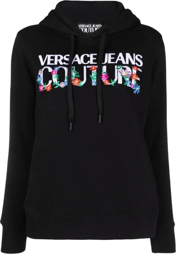 Versace Jeans Couture Hoodie met geborduurde bloemen Zwart