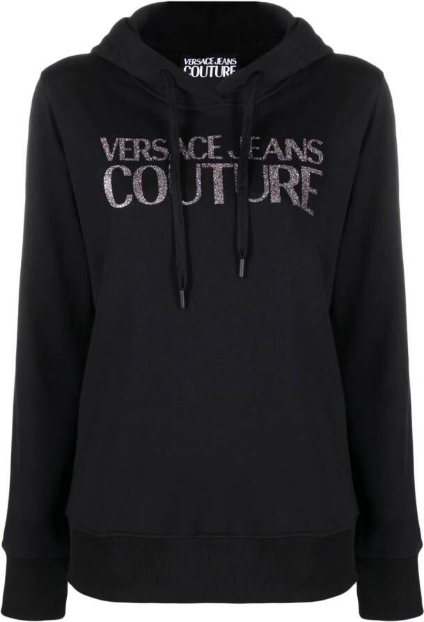 Versace Jeans Couture Hoodie met glitter logo Zwart