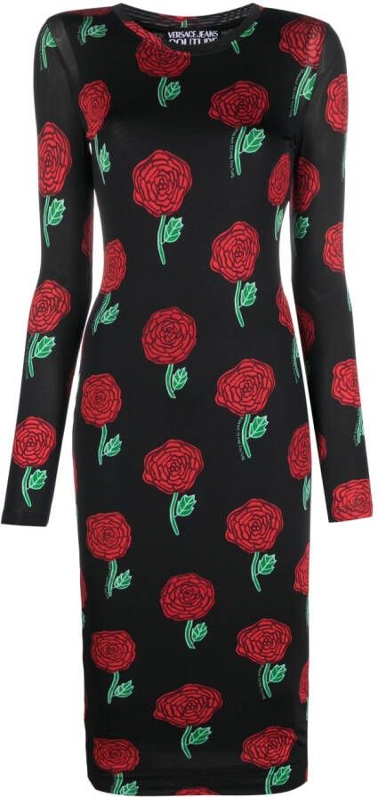 Versace Jeans Couture Midi-jurk met roosprint Zwart