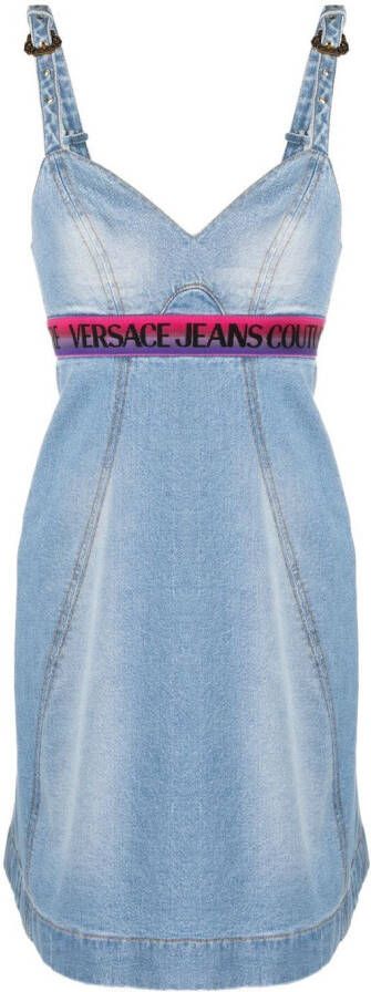 Versace Jeans Couture Mini-jurk met logo tailleband Blauw