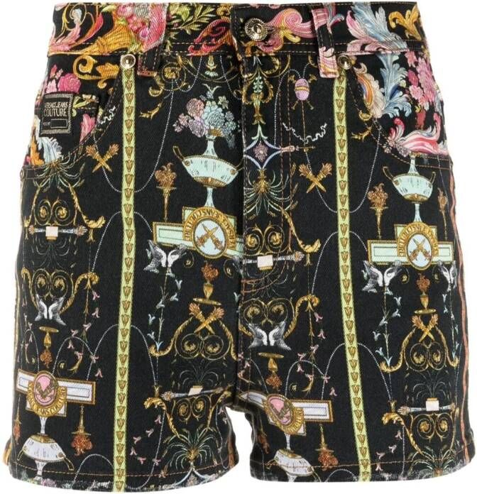 Versace Jeans Couture Shorts met barokprint Zwart