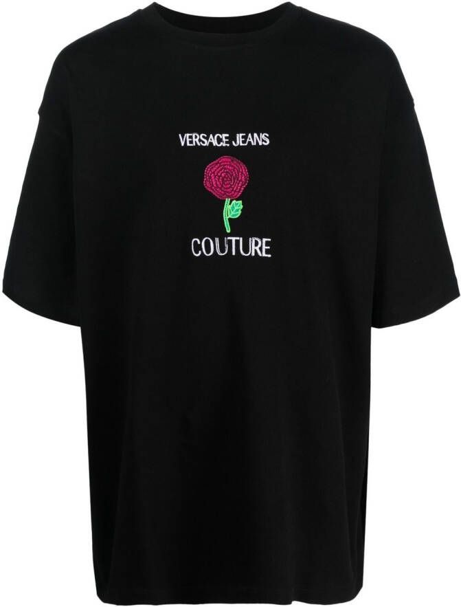 Versace Jeans Couture T-shirt met geborduurde bloemen Zwart