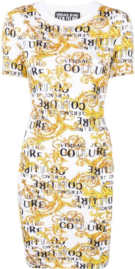 Versace Jeans Couture T-shirtjurk met logoprint Wit
