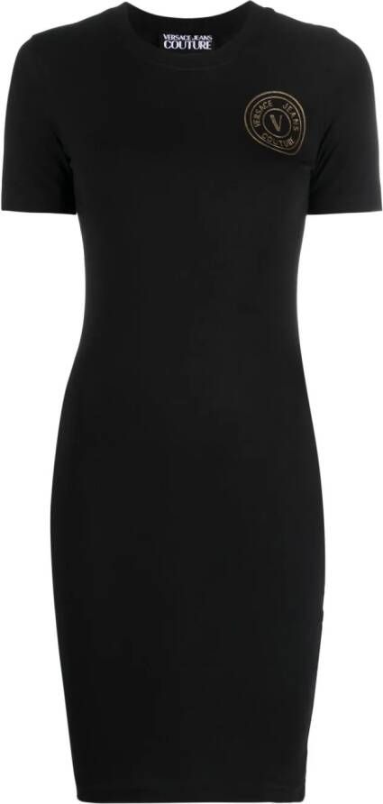 Versace Jeans Couture T-shirtjurk met V-embleem Zwart