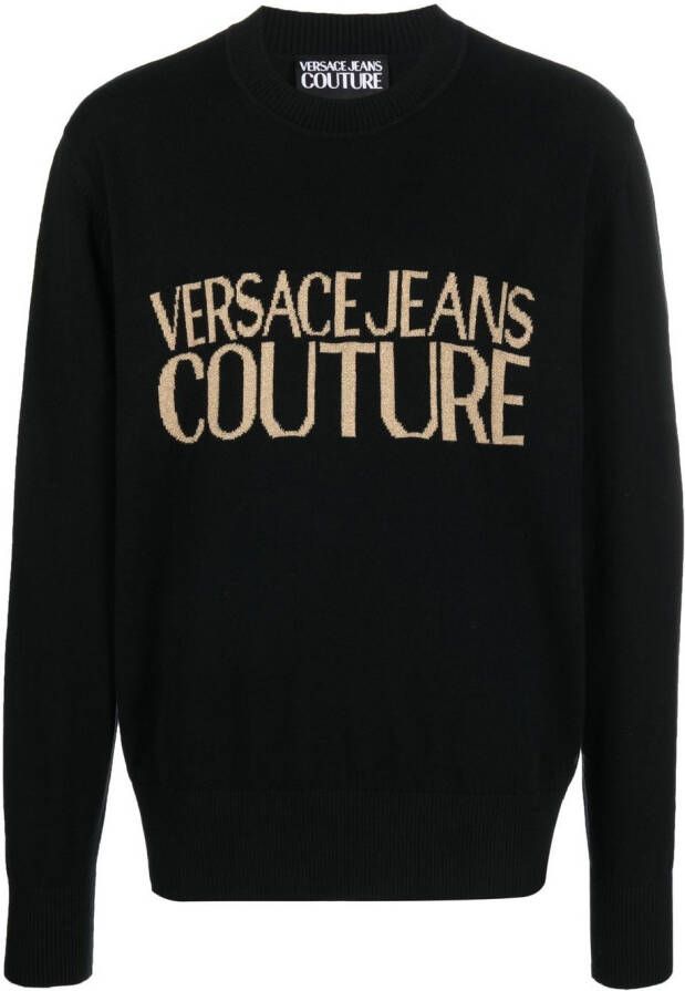 Versace Jeans Couture Trui met intarsia logo Zwart