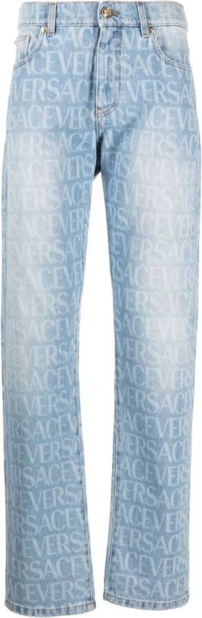 Versace Allover straight jeans Blauw