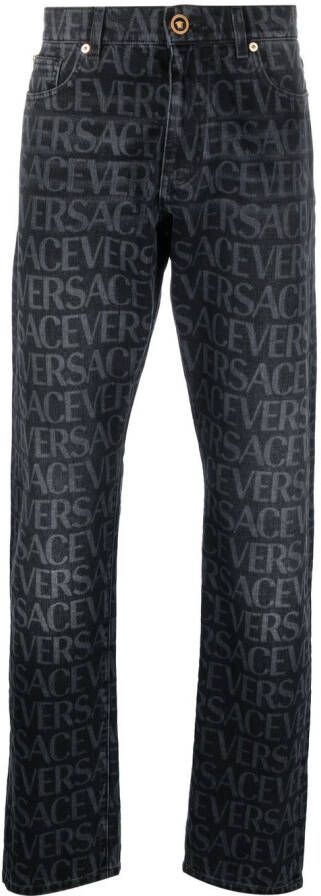 Versace Allover straight jeans Zwart