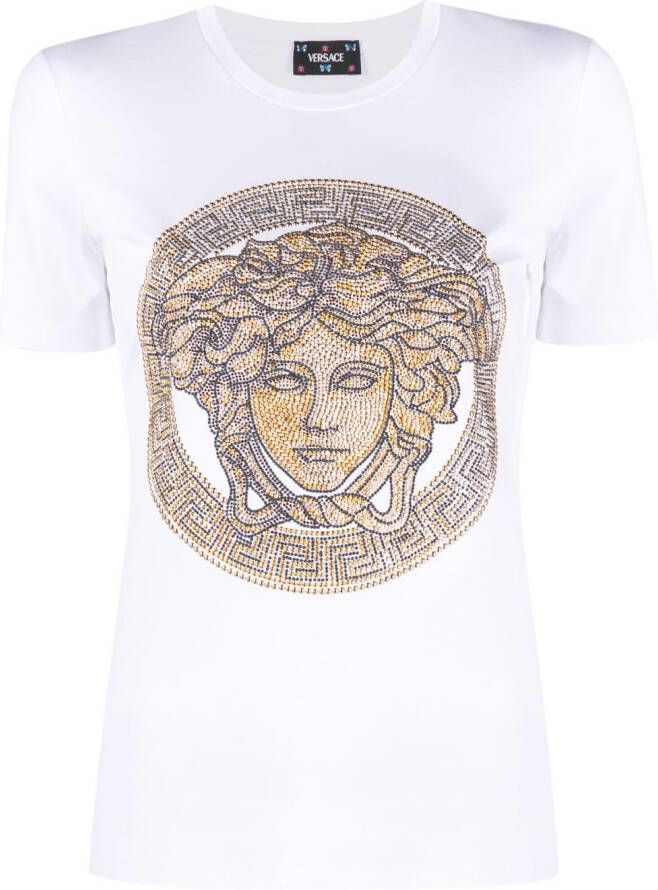Versace La Medusa T-shirt verfraaid met kristallen Wit