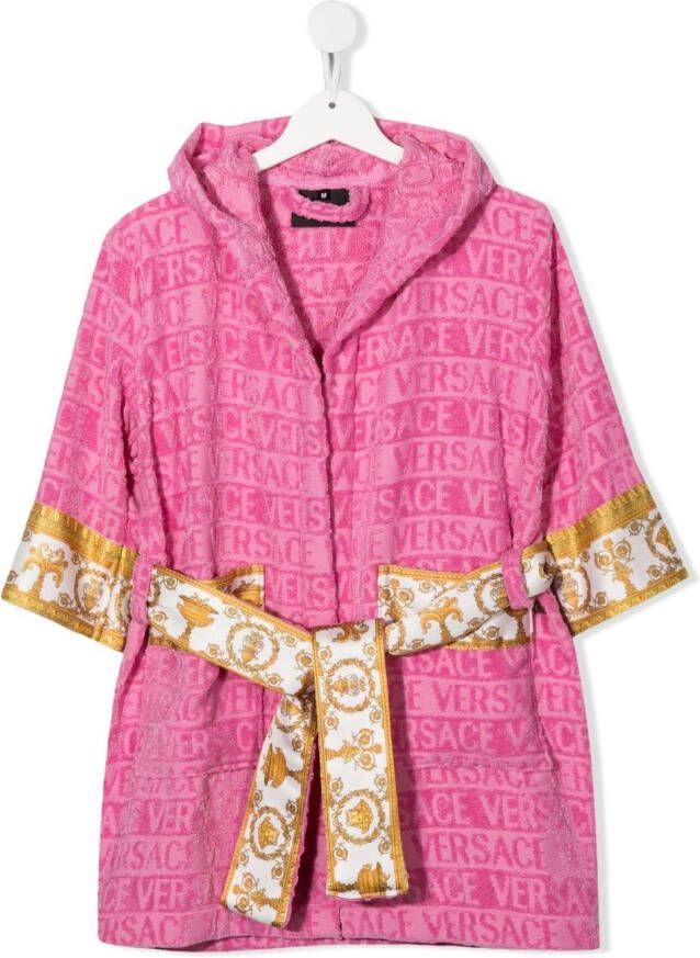 Versace Kids Badjas met tekst en capuchon Roze