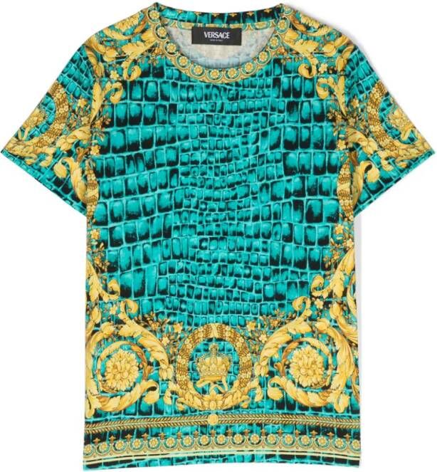Versace Kids T-shirt met barokprint Blauw