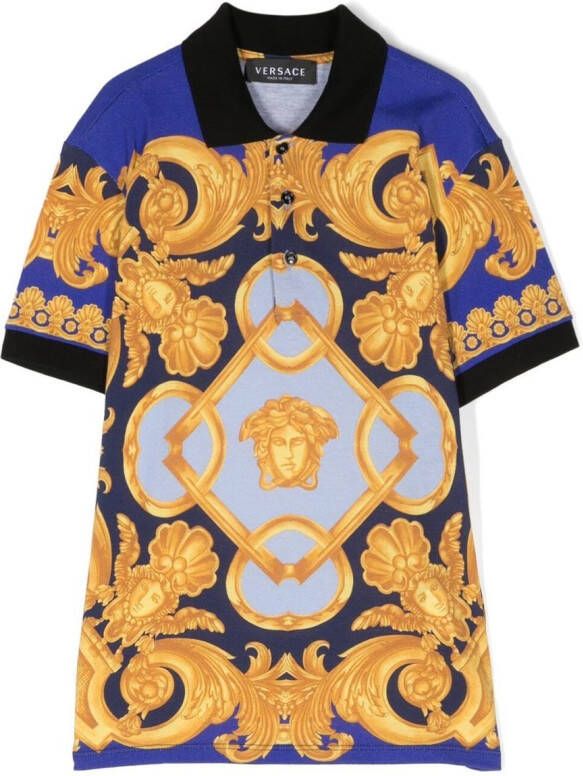 Versace Kids Poloshirt met barokprint Blauw