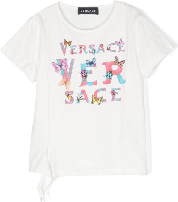 Versace Kids Katoenen T-shirt met logoprint Wit