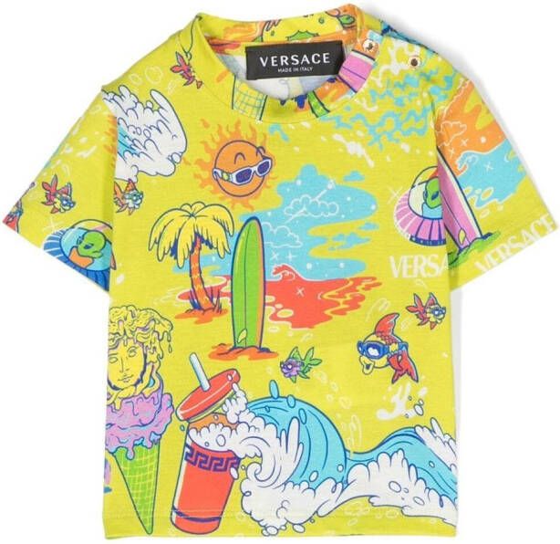 Versace Kids T-shirt met grafische print Groen