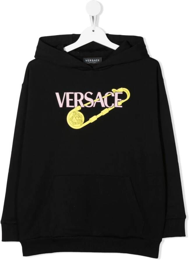 Versace Kids Hoodie met logoprint Zwart