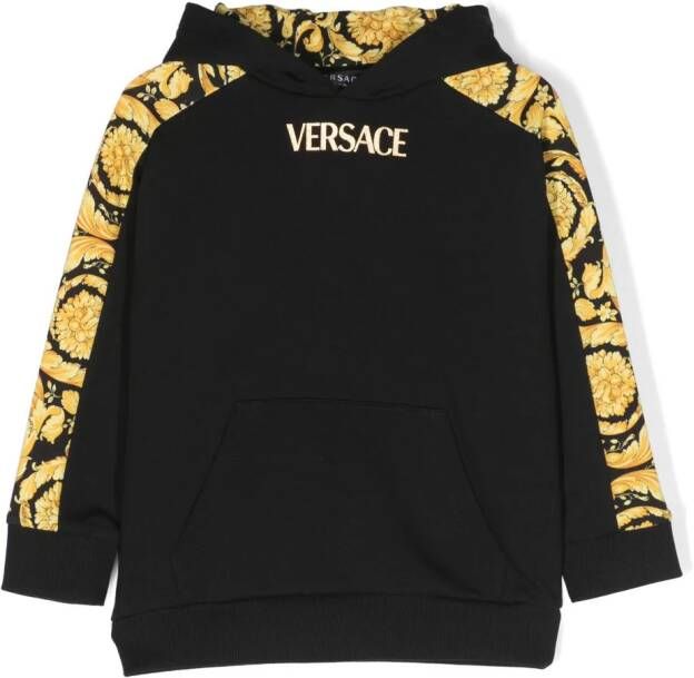 Versace Kids Fleece hoodie met Barocco Kidsprint Zwart