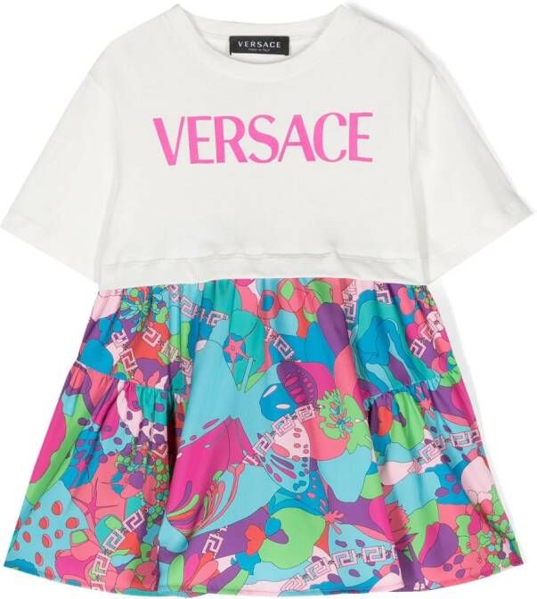 Versace Kids Flared jurk met bloe print Wit