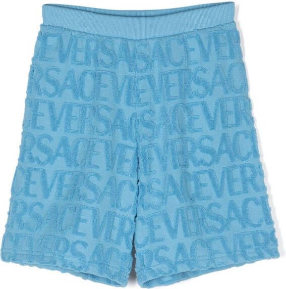 Versace Kids Shorts met logo jacquard Blauw