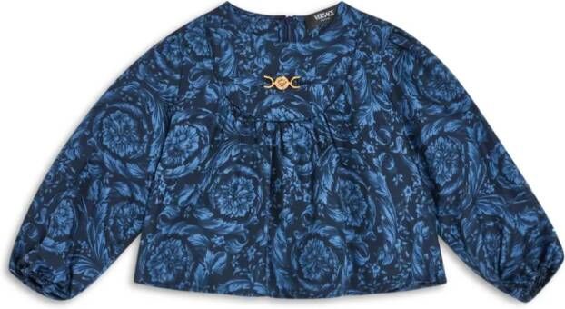 Versace Kids Satijnen shirt met logoplakkaat Blauw