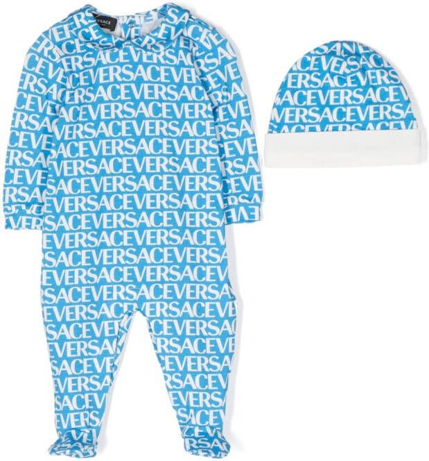 Versace Kids Pyjama en muts met logoprint Blauw