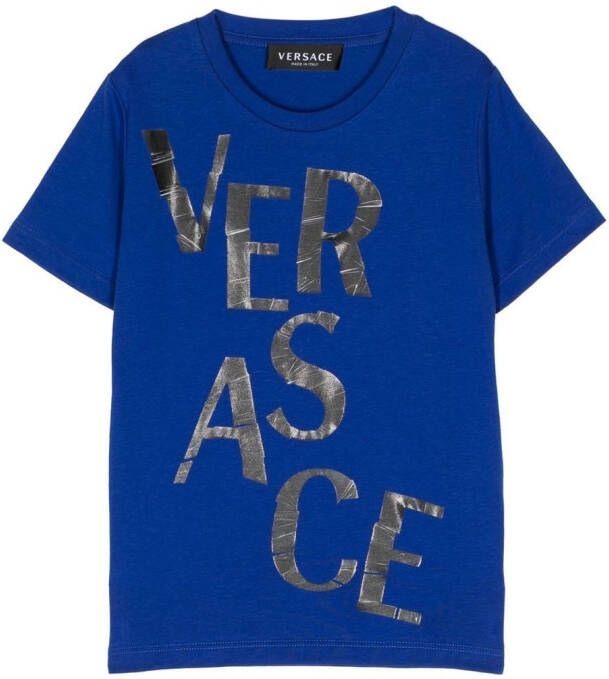 Versace Kids T-shirt met logoprint Blauw