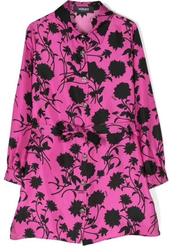 Versace Kids Midi-jurk met bloe print Roze