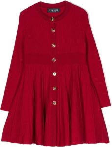 Versace Kids Ribgebreide jurk Rood