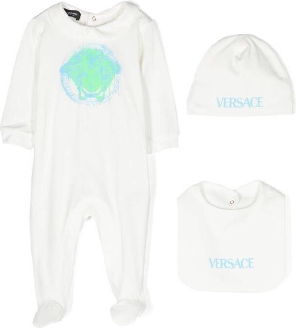 Versace Kids Romper en muts met logoprint Wit