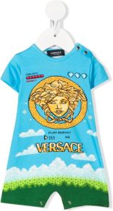 Versace Kids Romper met logoprint Blauw