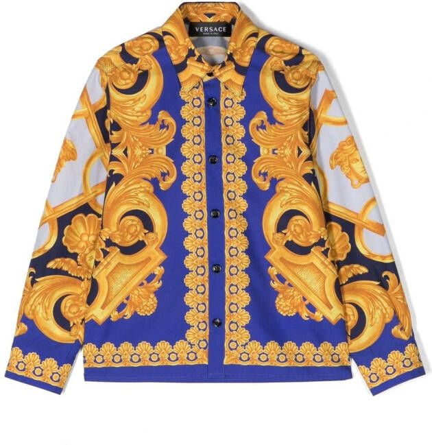Versace Kids Shirt met barokprint Blauw