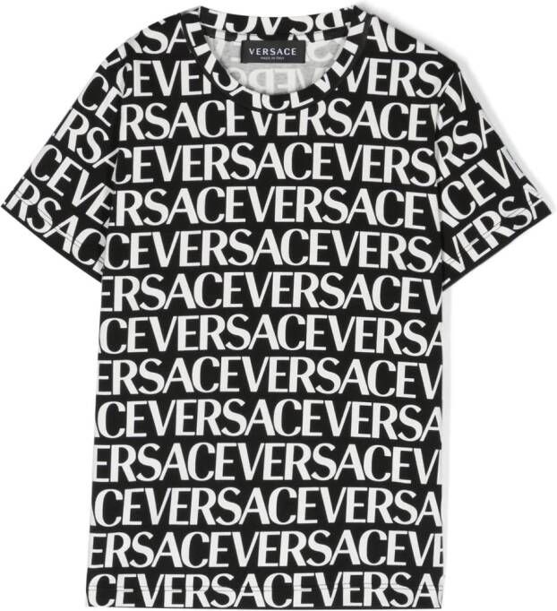 Versace Kids Shirt met herhaalde logoprint Zwart