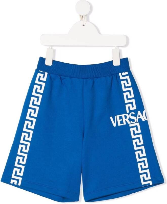Versace Kids Shorts met Greca afwerking Blauw