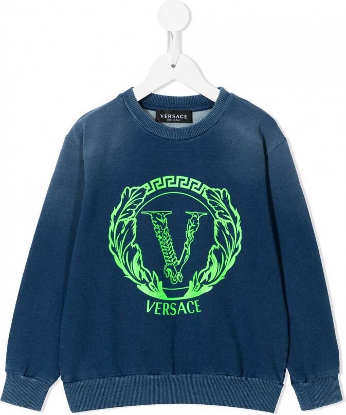 Versace Kids Sweater met logoprint Blauw