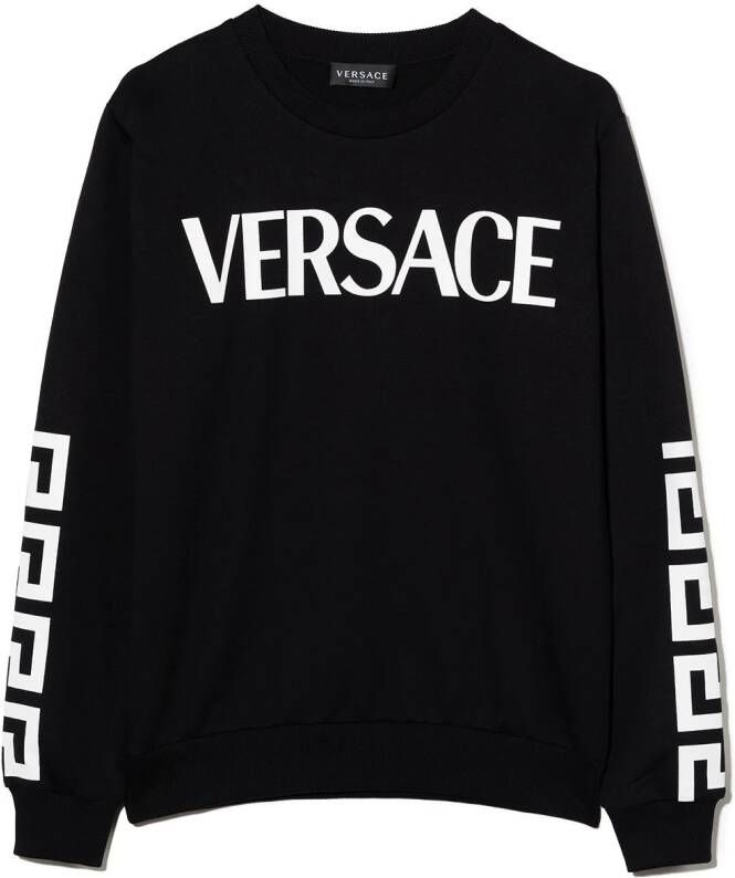 Versace Kids Katoenen sweater met logoprint Zwart