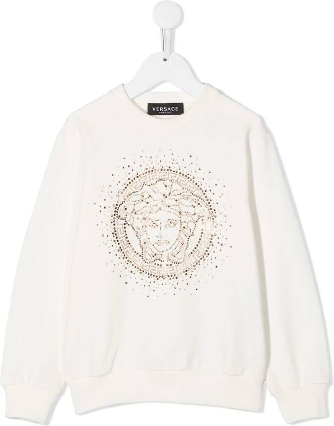 Versace Kids Sweater met Medusa logo verfraaid met kristallen Wit