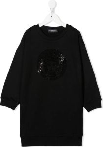 Versace Kids Sweaterjurk met pailletten logo Zwart