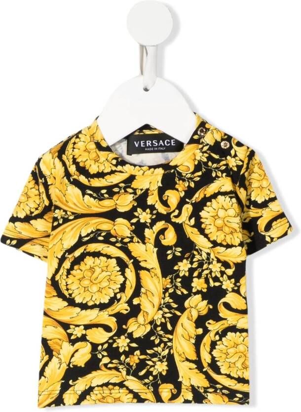 Versace Kids Katoenen T-shirt met Barocco Babyprint Zwart