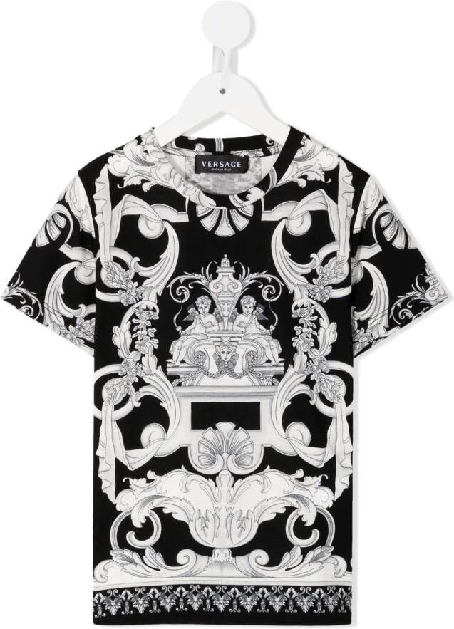 Versace Kids T-shirt met barokprint Zwart