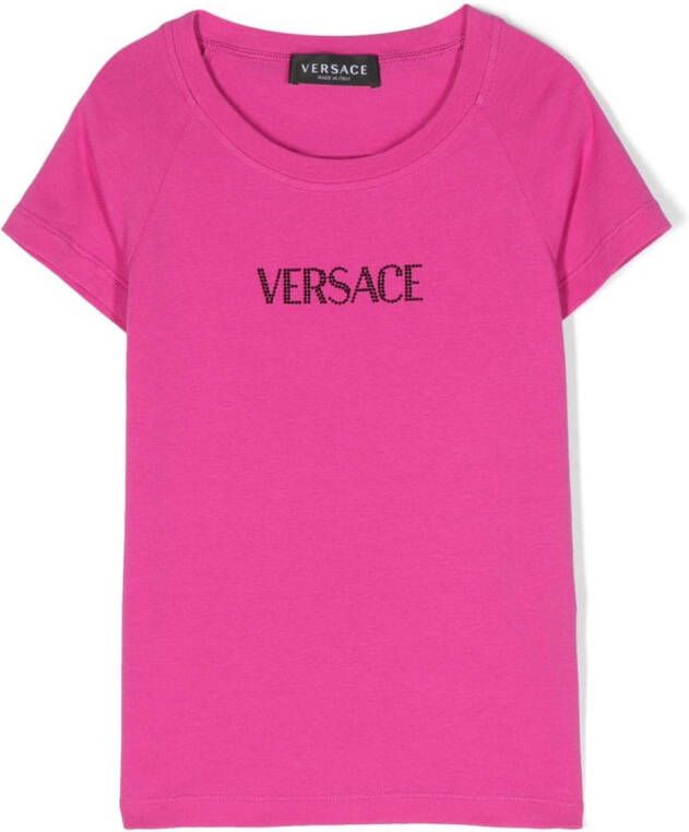 Versace Kids T-shirt met logo van stras Roze