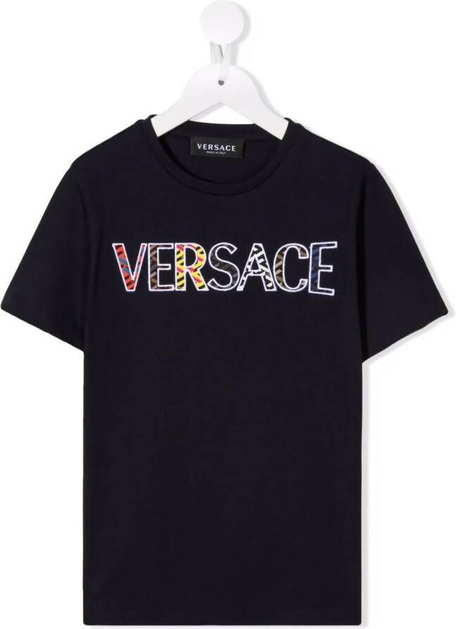 Versace Kids T-shirt met logopatch Blauw